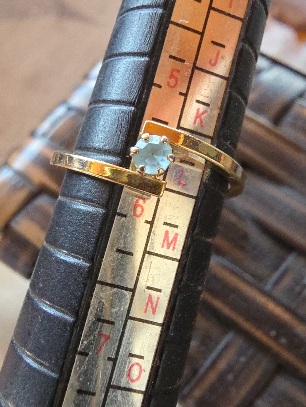 Avon Costume Gold Ring with Light Blue Stone - Infinity Style Sz 5.5 Vintage